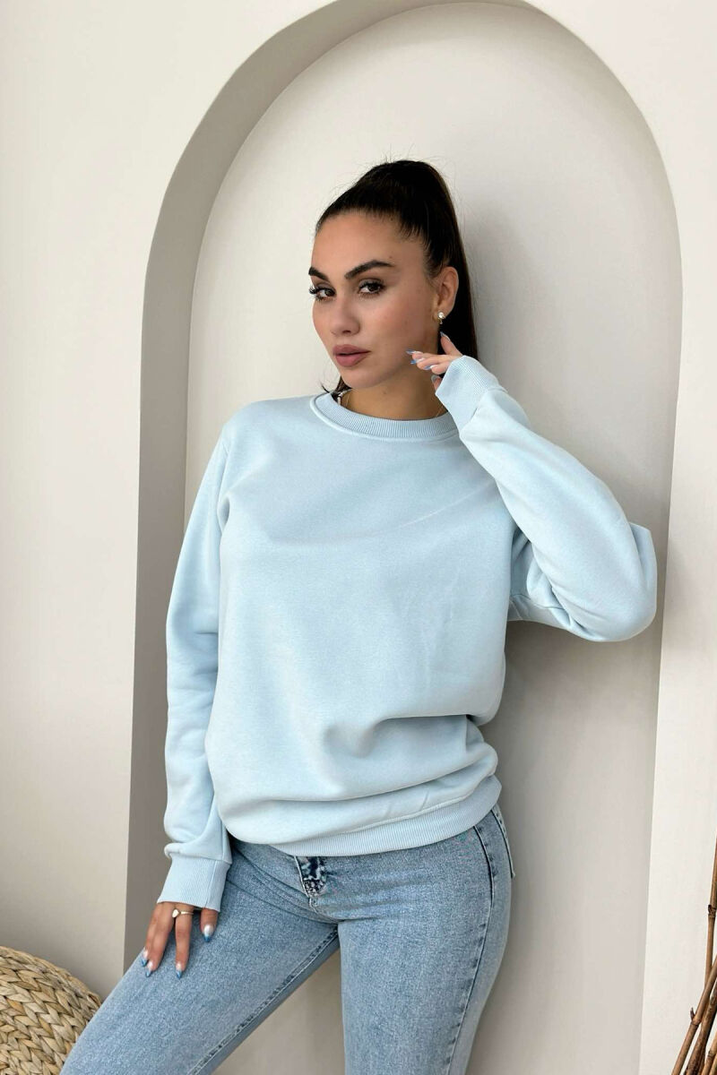 FLUFFY ONE COLOR COTTON SIMPLE WOMAN SWEATSHIRT BABY BLUE/BLU BY - 4