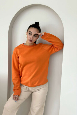 FLUFFY ONE COLOR COTTON SIMPLE WOMAN SWEATSHIRT ORANGE/PORTOKALLI 