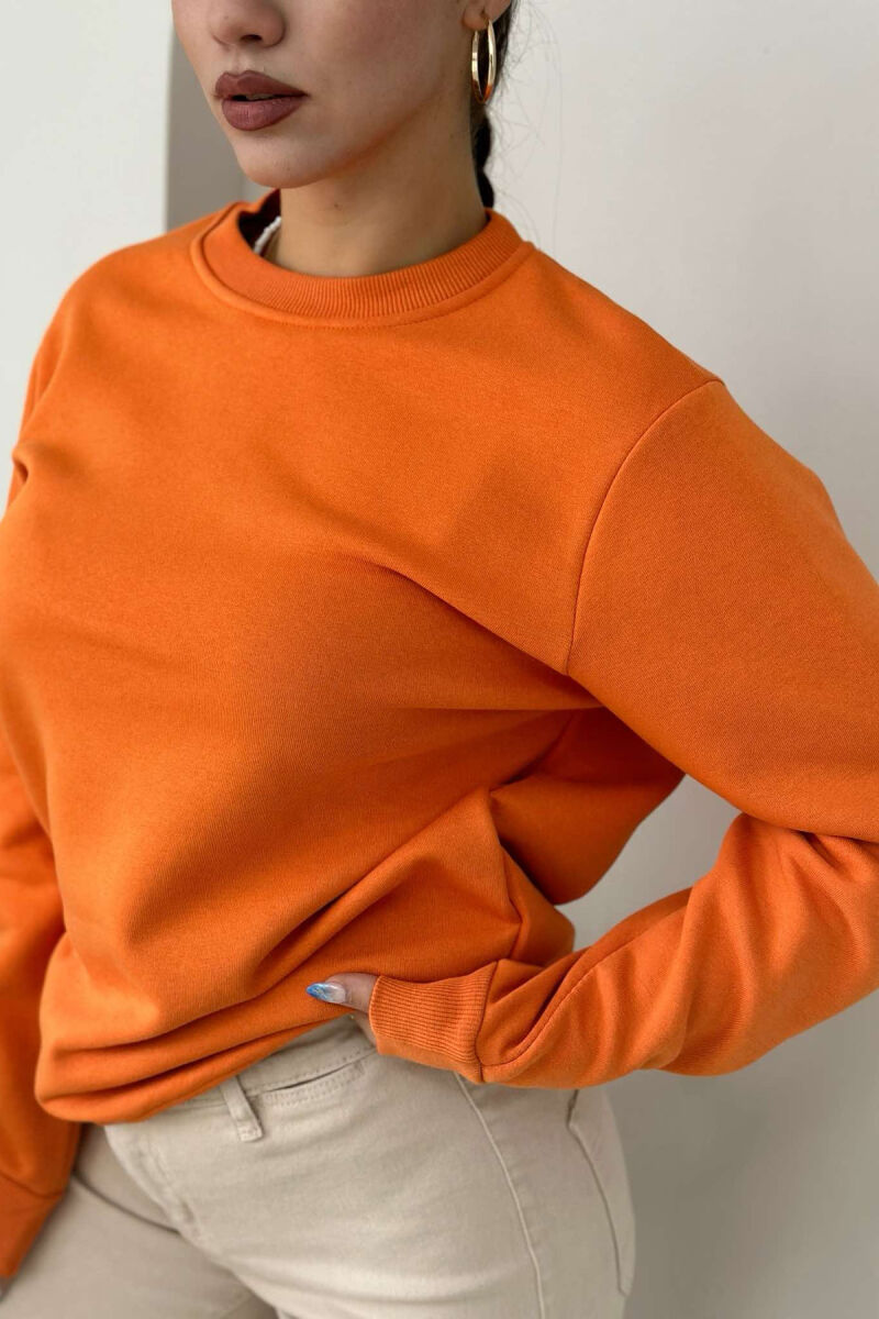 FLUFFY ONE COLOR COTTON SIMPLE WOMAN SWEATSHIRT ORANGE/PORTOKALLI - 3