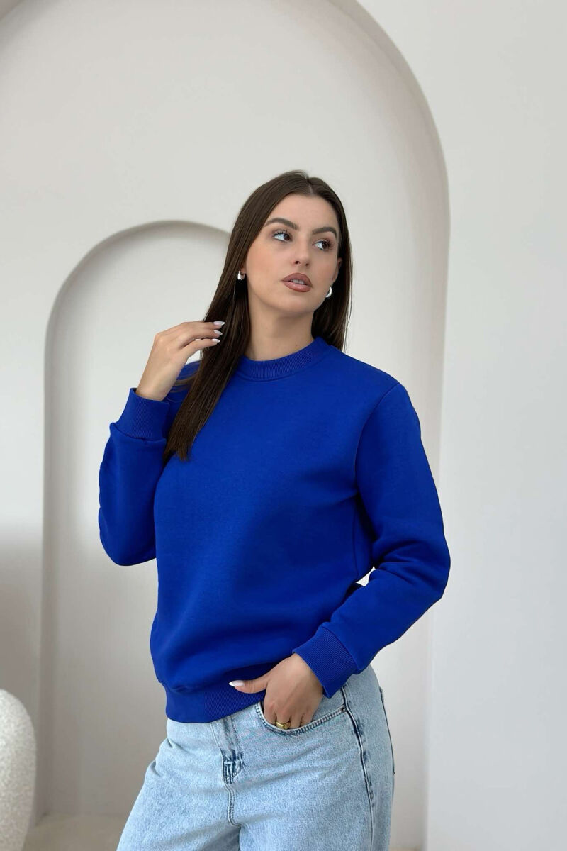 FLUFFY ONE COLOR COTTON WOMAN SWEATSHIRT BLUE/BLU - 3