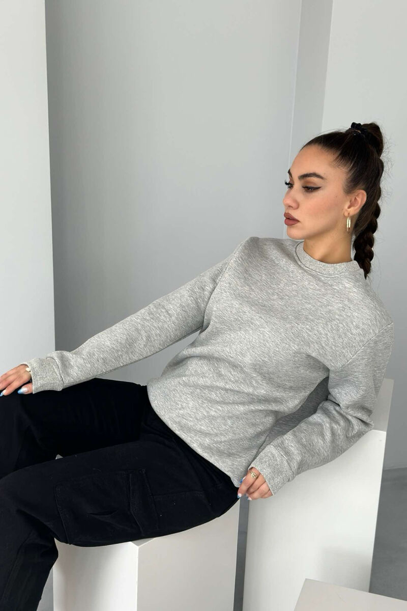 FLUFFY ONE COLOR COTTON WOMAN SWEATSHIRT GREY/GRI - 4