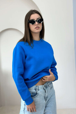 FLUFFY ONE COLOR COTTON WOMAN SWEATSHIRT LIGHTBLUE/BZ 