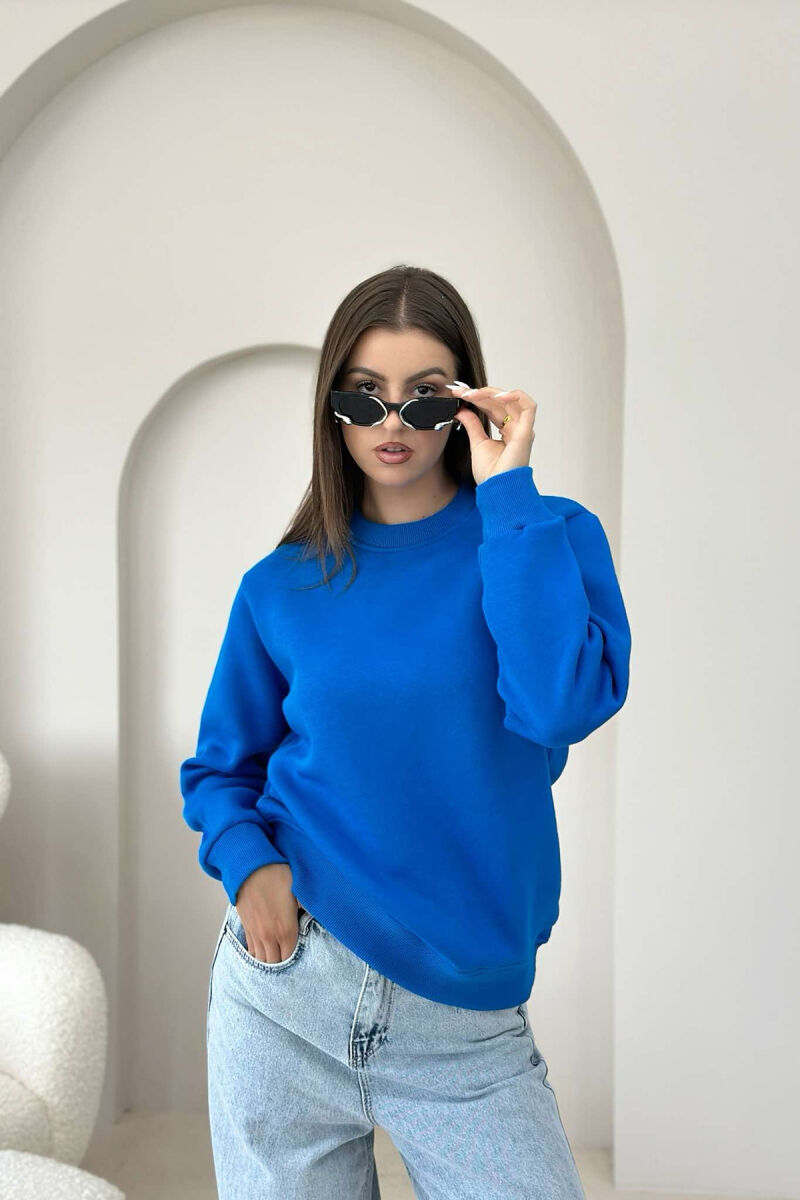 FLUFFY ONE COLOR COTTON WOMAN SWEATSHIRT LIGHTBLUE/BZ - 3