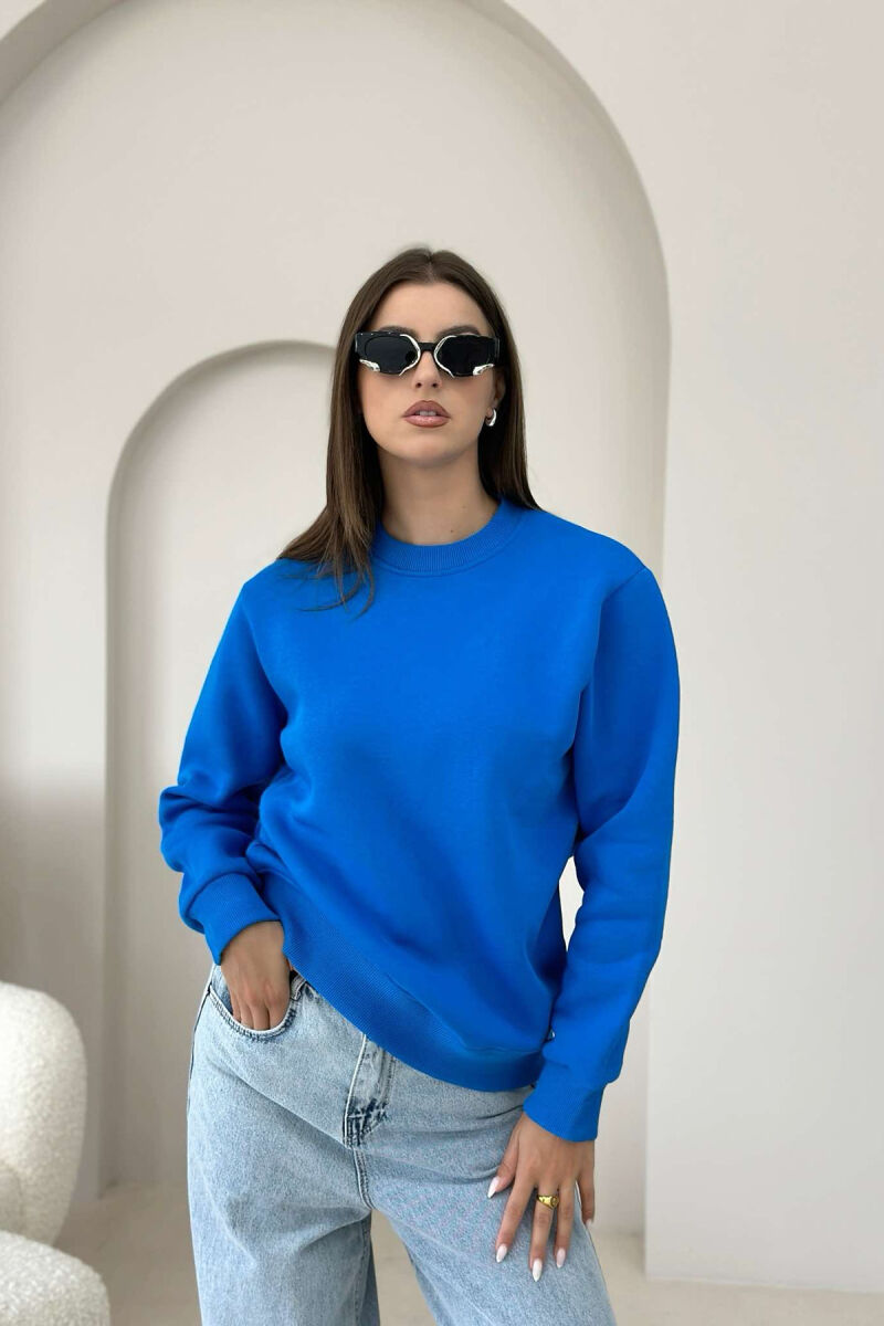 FLUFFY ONE COLOR COTTON WOMAN SWEATSHIRT LIGHTBLUE/BZ - 4