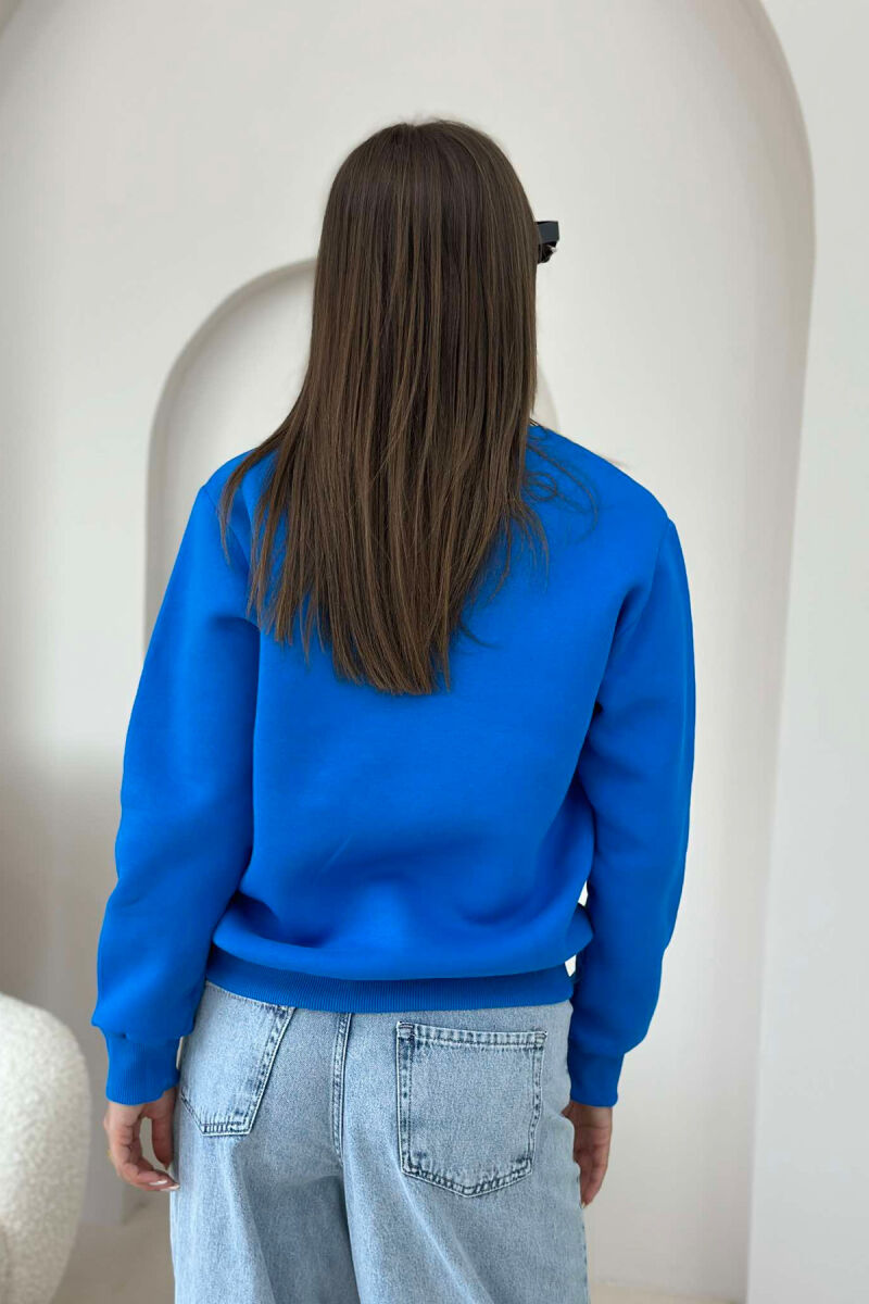 FLUFFY ONE COLOR COTTON WOMAN SWEATSHIRT LIGHTBLUE/BZ - 6