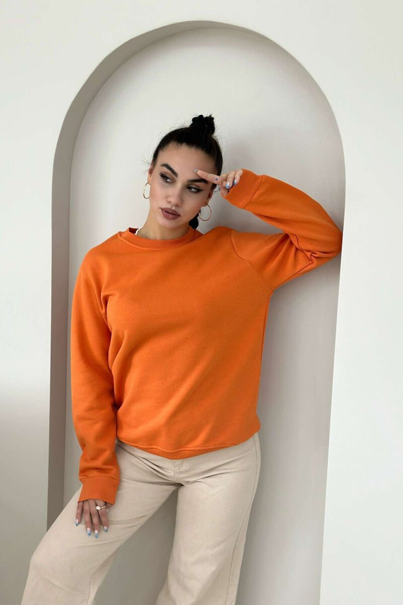 FLUFFY ONE COLOR COTTON WOMAN SWEATSHIRT ORANGE/PORTOKALLI - 4