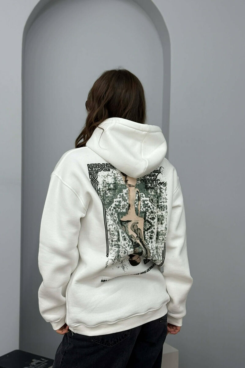 FLUFFY ONE COLOR FRONT & BACK IMAGE WOMEN HOODIE WHITE-E BARDHE - 2