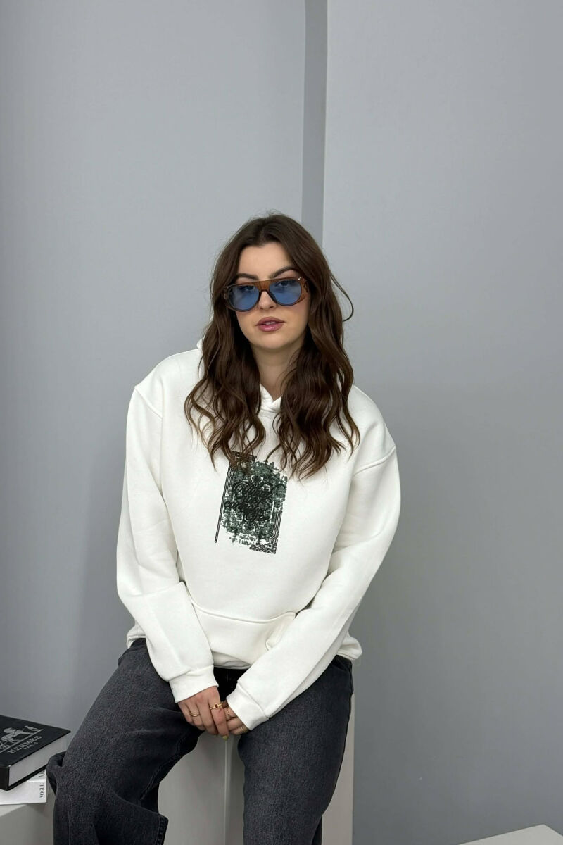 FLUFFY ONE COLOR FRONT & BACK IMAGE WOMEN HOODIE WHITE-E BARDHE - 4