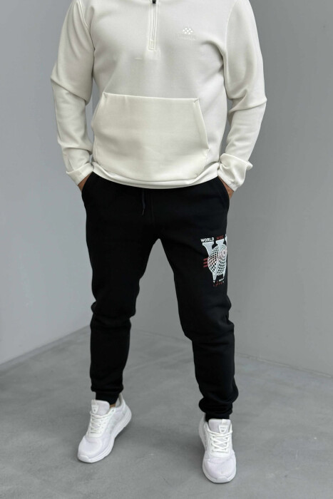 FLUFFY ONE COLOR FRONT LOGO MEN JOGGERS BLACK/ E ZEZE - 3