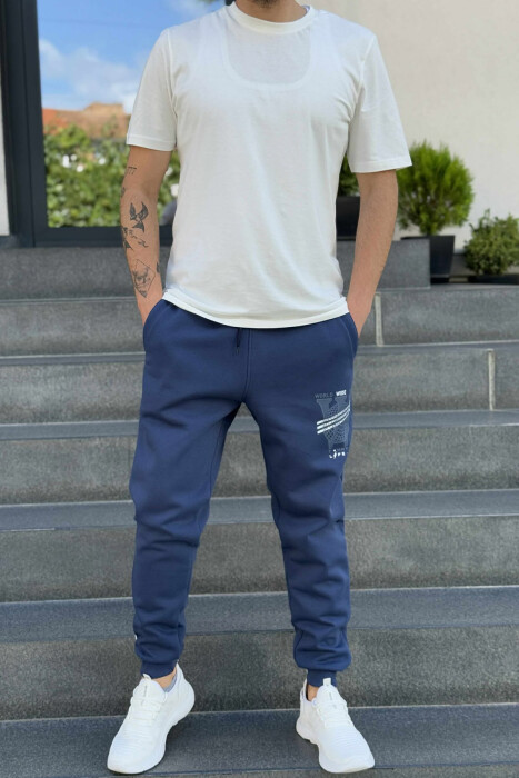 FLUFFY ONE COLOR FRONT LOGO MEN JOGGERS BLUE/BLU - 1