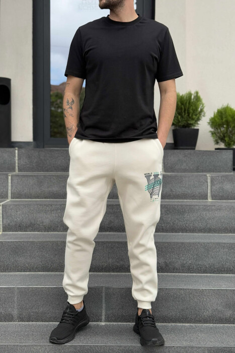 FLUFFY ONE COLOR FRONT LOGO MEN JOGGERS CREAM/KREM - 1