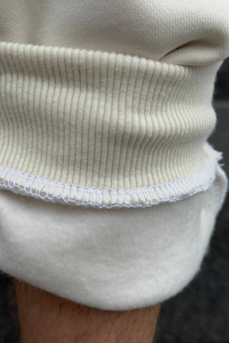 FLUFFY ONE COLOR FRONT LOGO MEN JOGGERS CREAM/KREM - 5