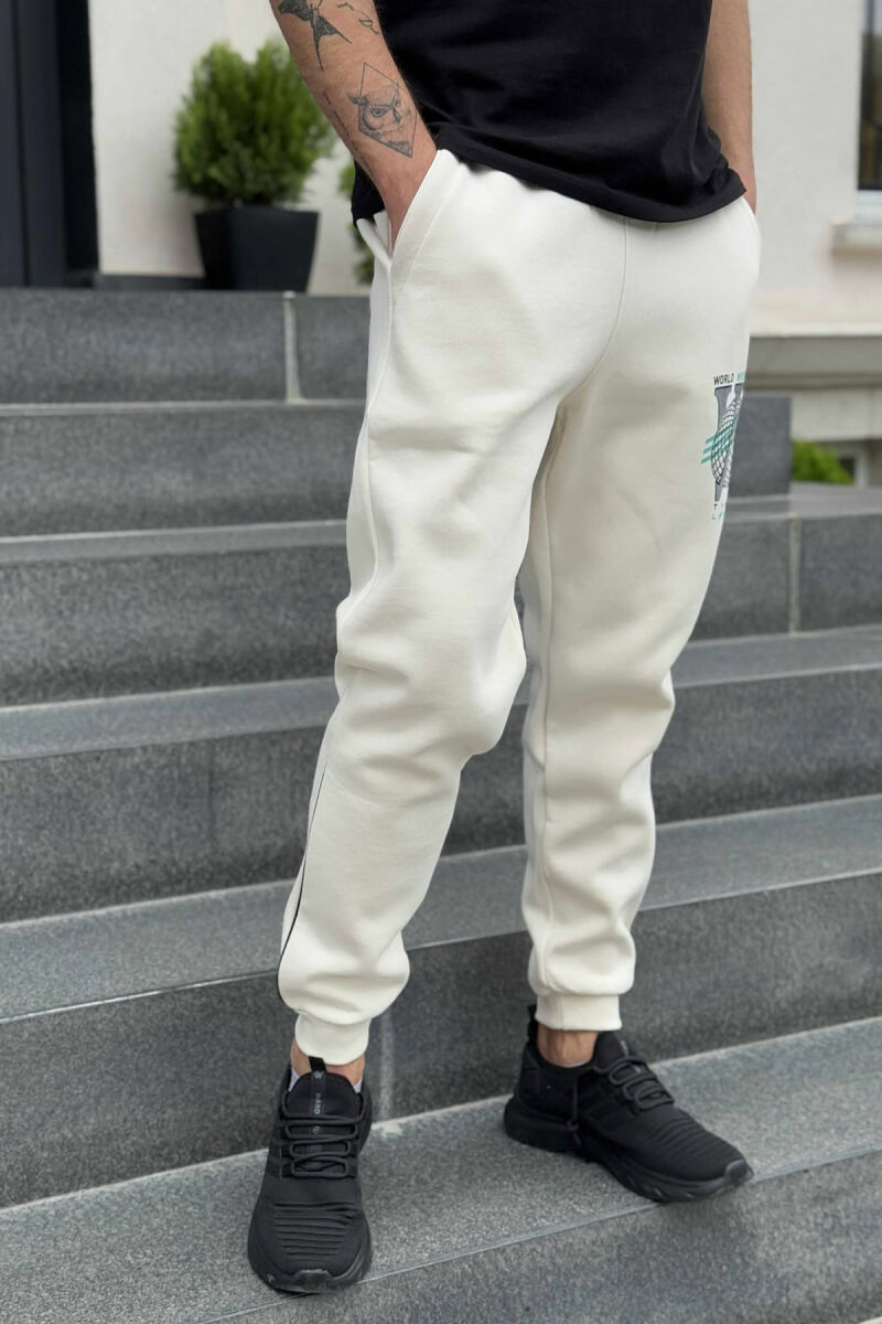 FLUFFY ONE COLOR FRONT LOGO MEN JOGGERS CREAM/KREM - 2