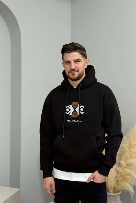 FLUFFY ONE COLOR FRONT LOGO MEN HOODIE BLACK/ E ZEZE - 3