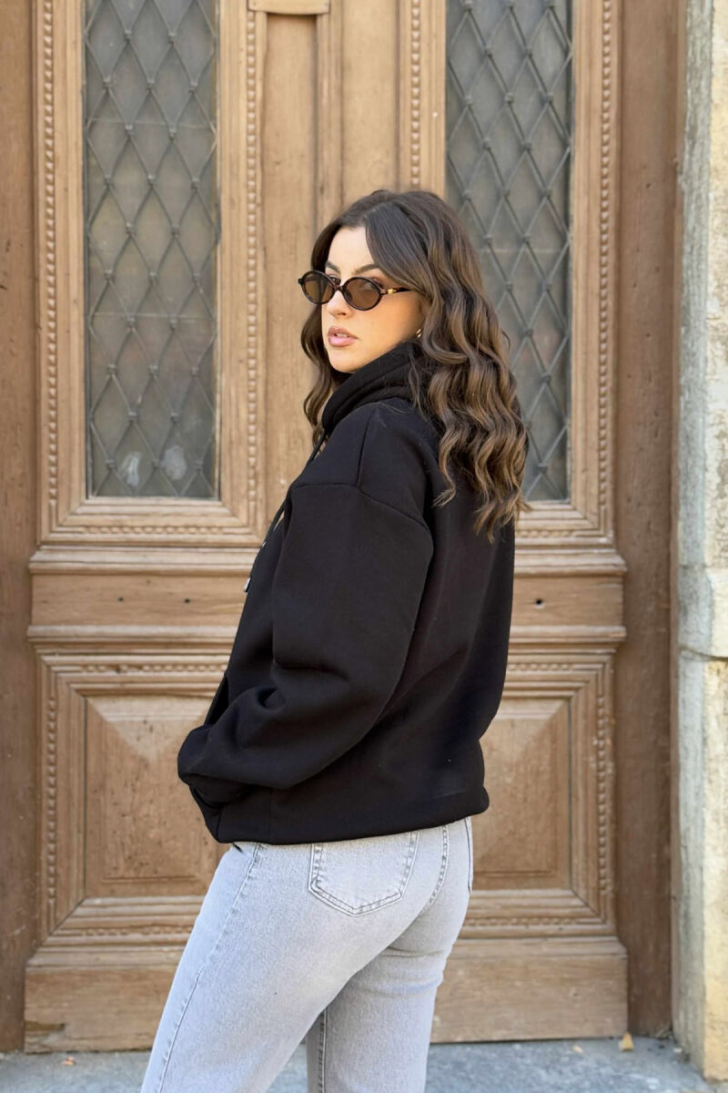 FLUFFY ONE COLOR FRONT LOGO WOMEN HOODIE BLACK/ E ZEZE - 3