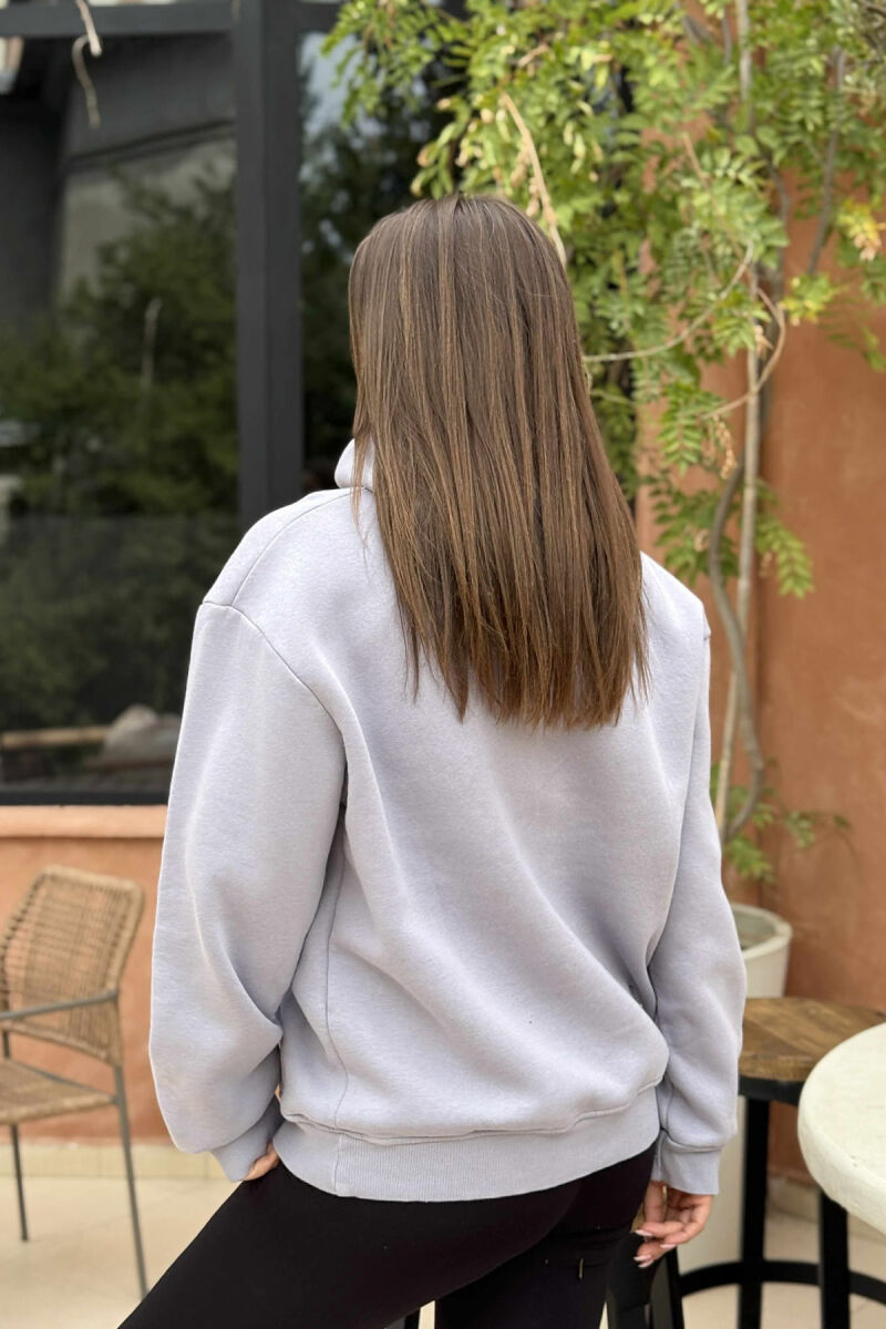 FLUFFY ONE COLOR FRONT LOGO WOMEN HOODIE LIGHT GREY/GZ - 3