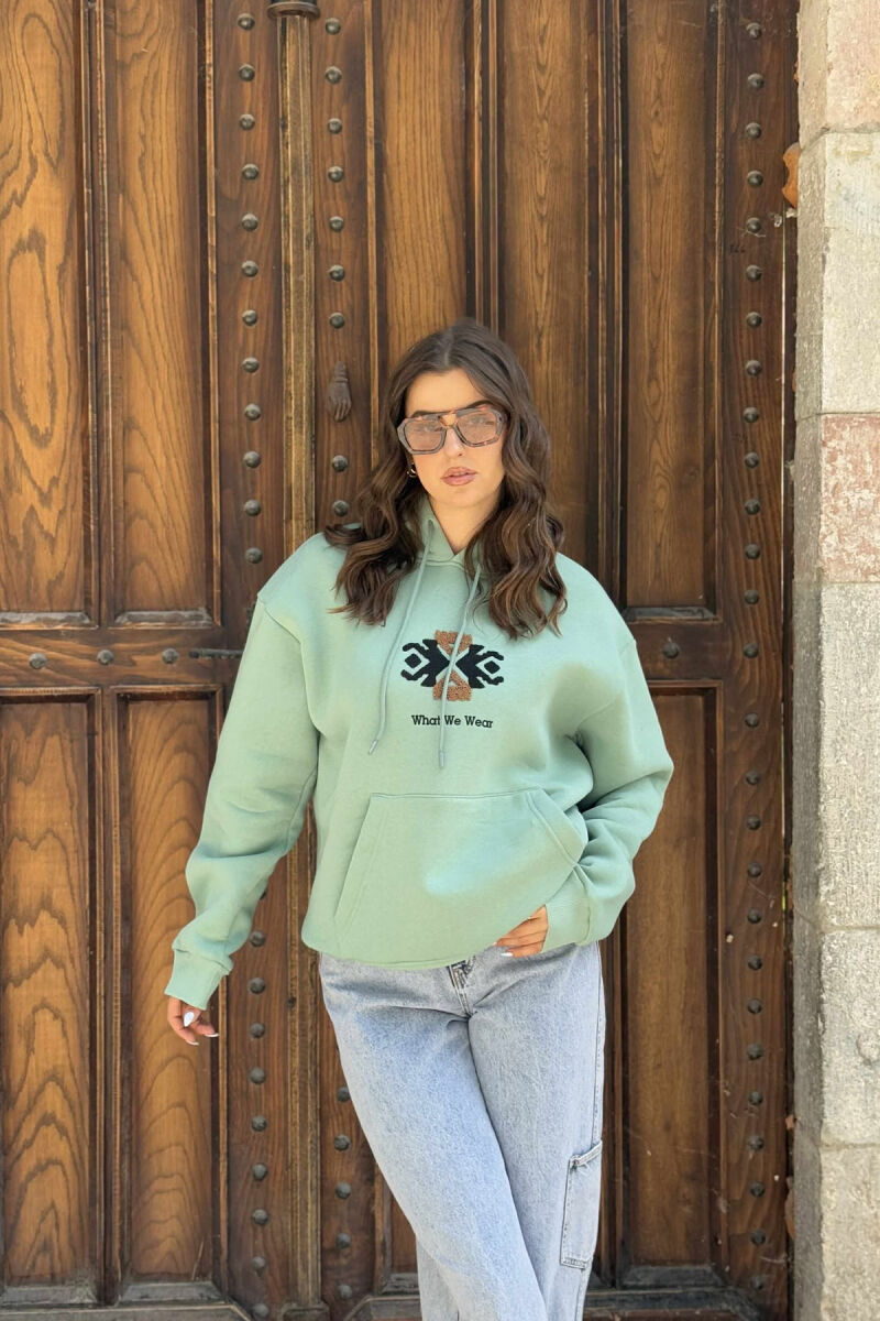 FLUFFY ONE COLOR FRONT LOGO WOMEN HOODIE MINT/MENTE - 2