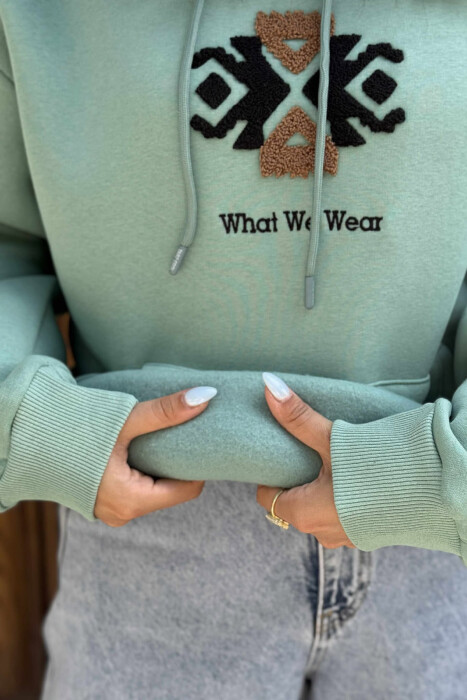 FLUFFY ONE COLOR FRONT LOGO WOMEN HOODIE MINT/MENTE - 4