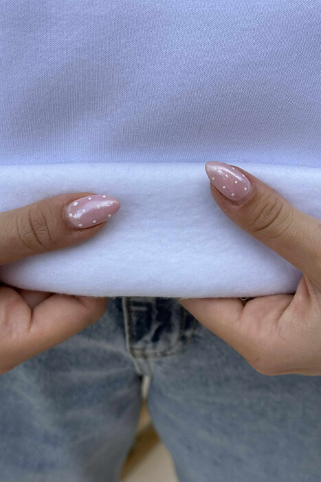 FLUFFY ONE COLOR FRONT SIMPLE WRITTING WOMEN HOODIE WHITE-E BARDHE - 4