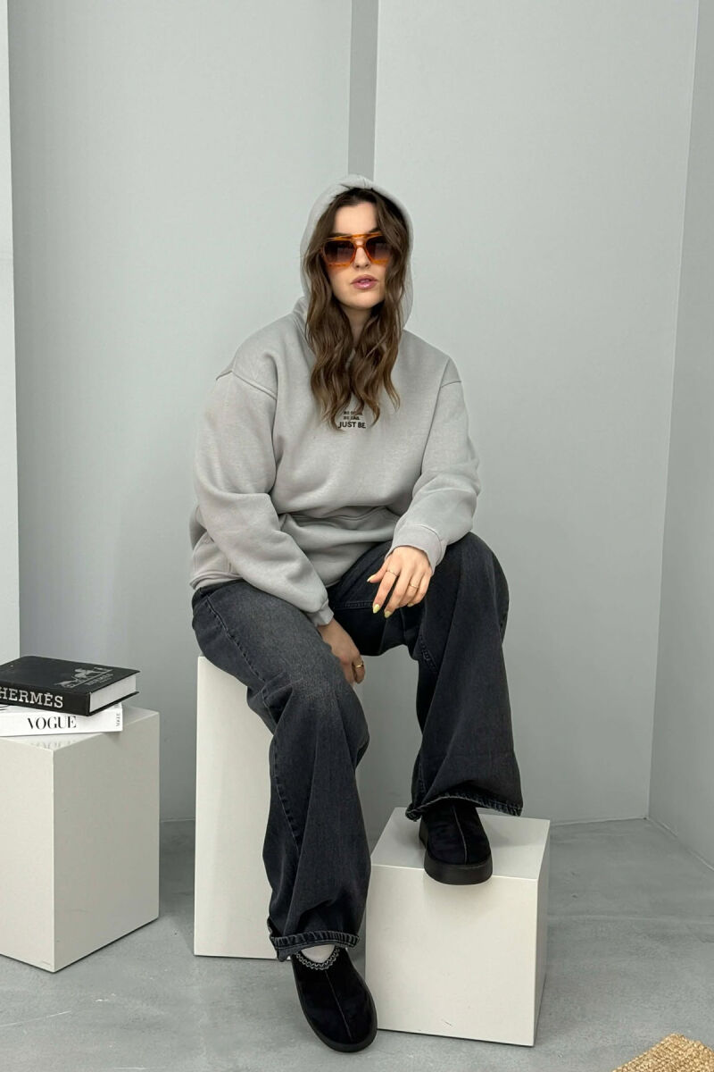 FLUFFY ONE COLOR FRONT WRITTING WOMEN HOODIE GREY/GRI - 5