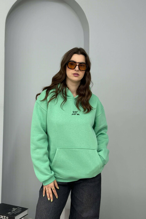 FLUFFY ONE COLOR FRONT WRITTING WOMEN HOODIE MINT/MENTE - 1