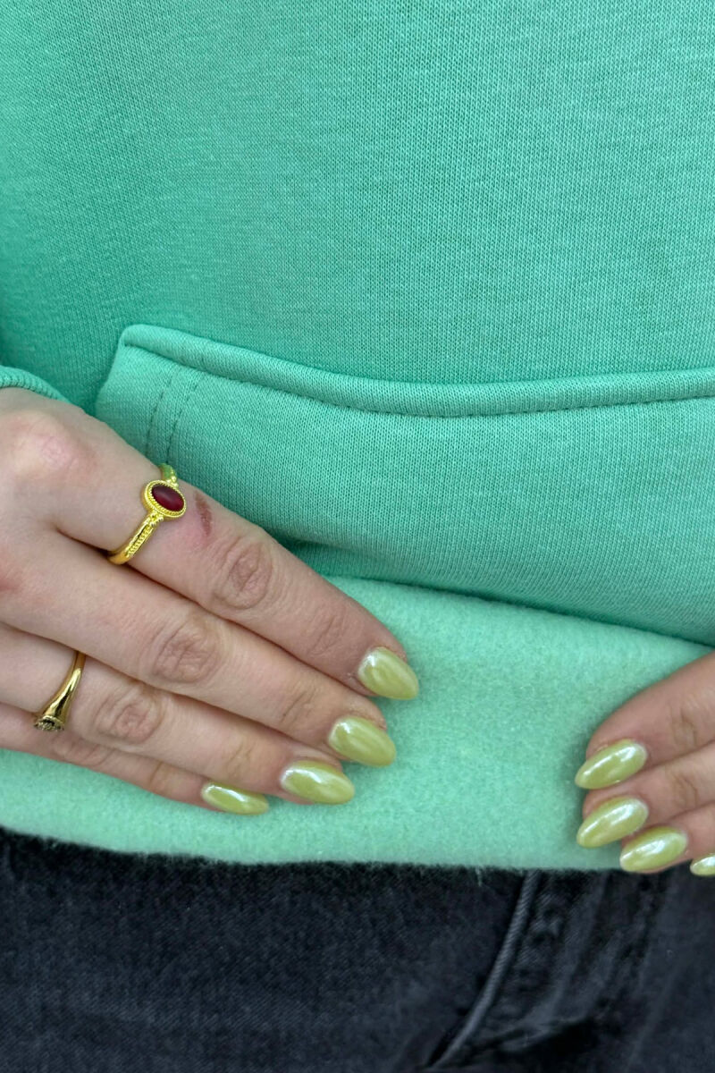 FLUFFY ONE COLOR FRONT WRITTING WOMEN HOODIE MINT/MENTE - 2