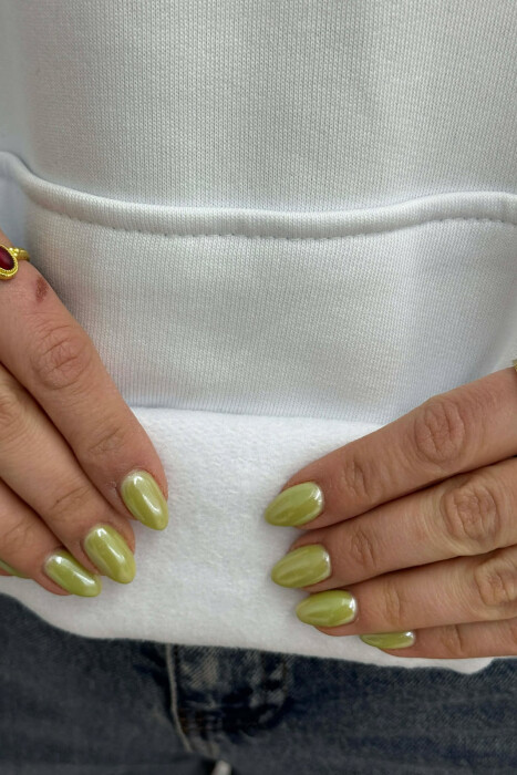 FLUFFY ONE COLOR FRONT WRITTING WOMEN HOODIE WHITE-E BARDHE - 4