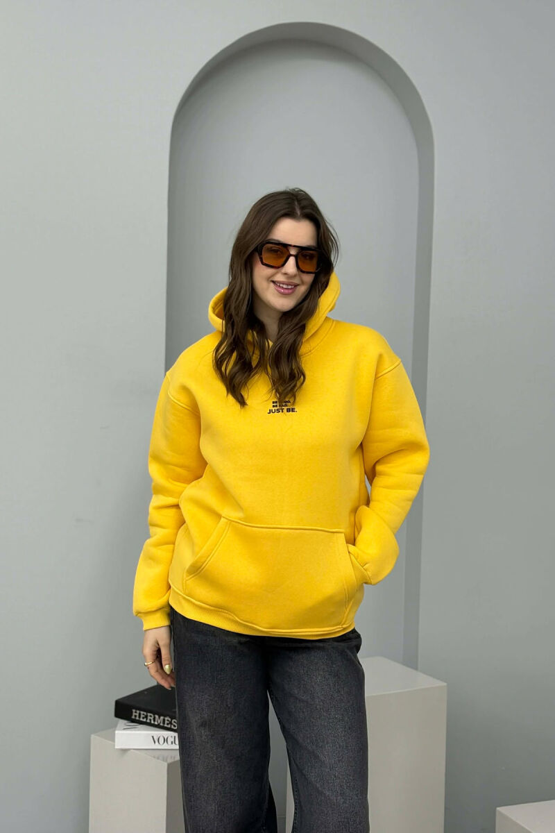 FLUFFY ONE COLOR FRONT WRITTING WOMEN HOODIE YELLOW/E VERDHE - 1