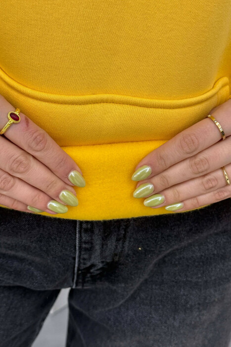 FLUFFY ONE COLOR FRONT WRITTING WOMEN HOODIE YELLOW/E VERDHE - 4