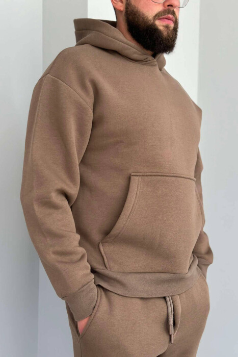 FLUFFY ONE COLOR HOODIE+JOGGERS MEN SET BROWN/KAFE - 2