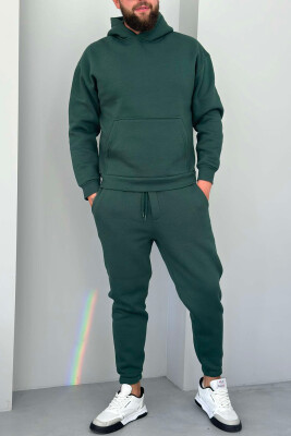 FLUFFY ONE COLOR HOODIE+JOGGERS MEN SET DARK GREEN/JEE 