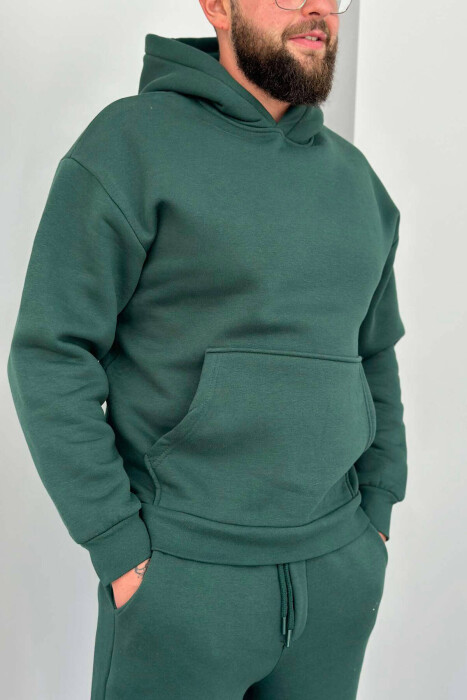 FLUFFY ONE COLOR HOODIE+JOGGERS MEN SET DARK GREEN/JEE - 5