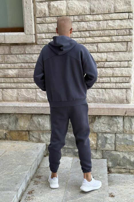 FLUFFY ONE COLOR HOODIE+JOGGERS MEN SET DARK GREY/GEE - 2