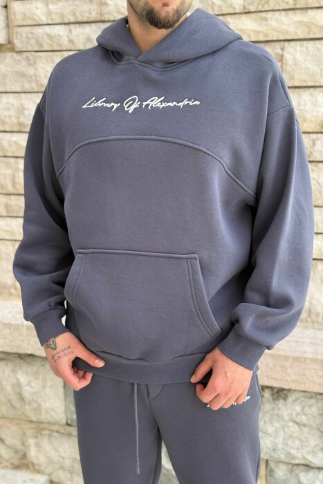 FLUFFY ONE COLOR HOODIE+JOGGERS MEN SET DARK GREY/GEE - 5