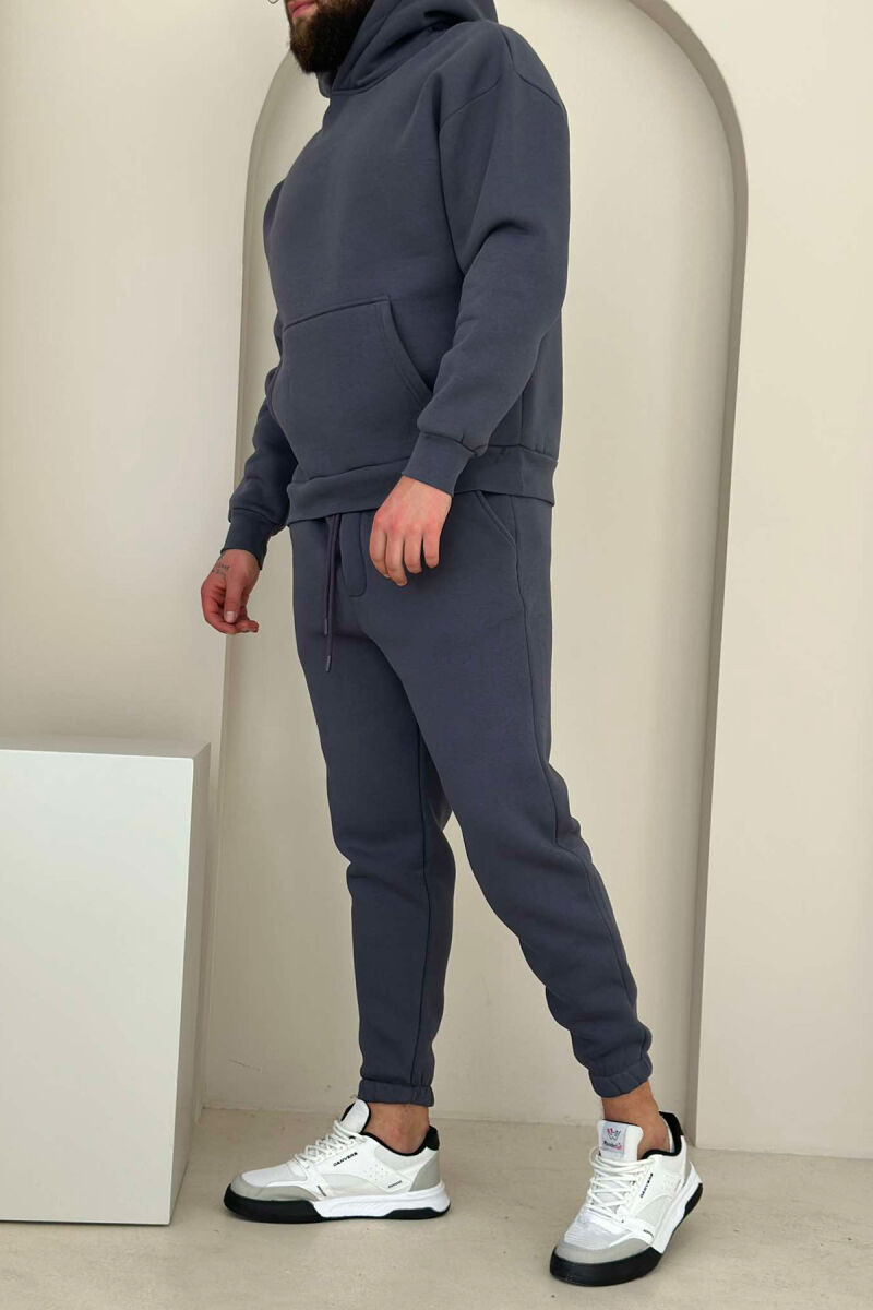 FLUFFY ONE COLOR HOODIE+JOGGERS MEN SET DARK GREY/GEE - 4