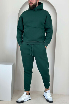 FLUFFY ONE COLOR HOODIE+JOGGERS MEN SET GREEN/JESHILE 