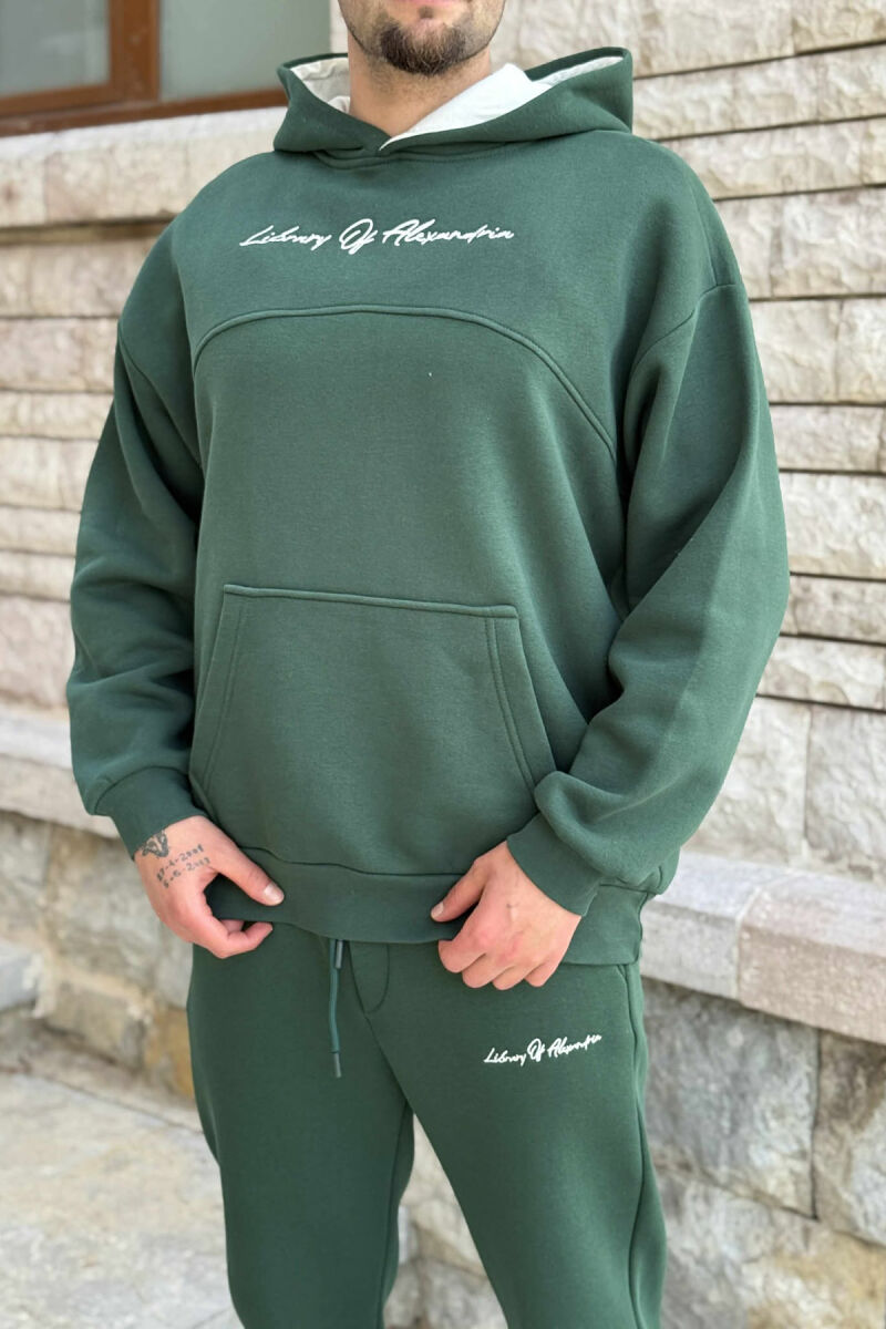 FLUFFY ONE COLOR HOODIE+JOGGERS MEN SET GREEN/JESHILE - 2
