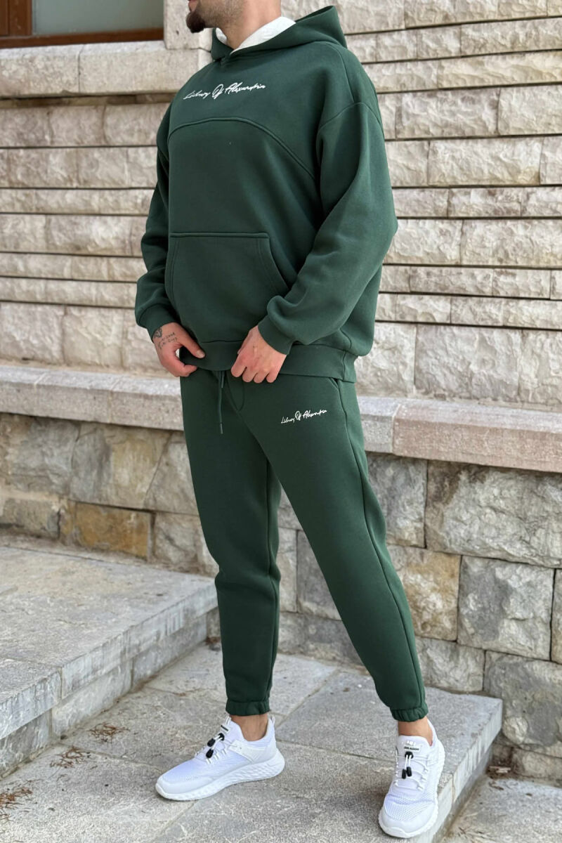 FLUFFY ONE COLOR HOODIE+JOGGERS MEN SET GREEN/JESHILE - 5