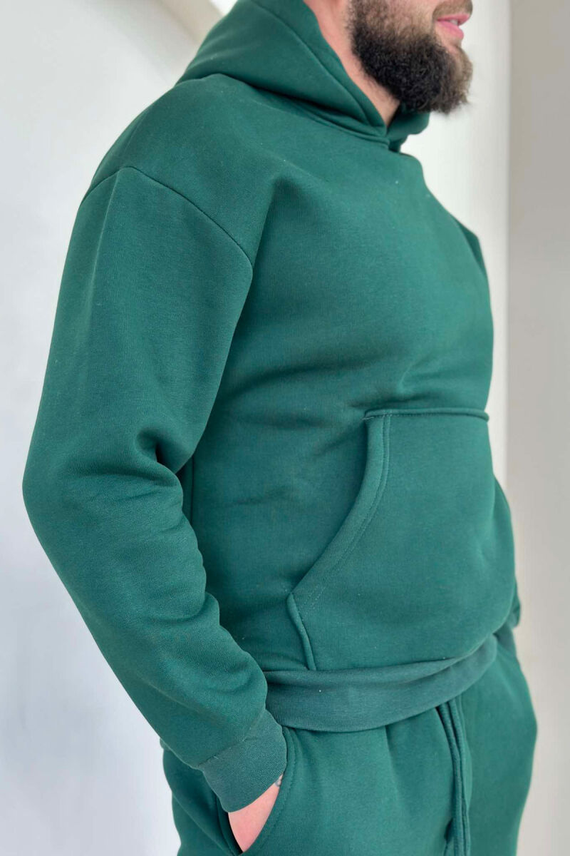 FLUFFY ONE COLOR HOODIE+JOGGERS MEN SET GREEN/JESHILE - 2