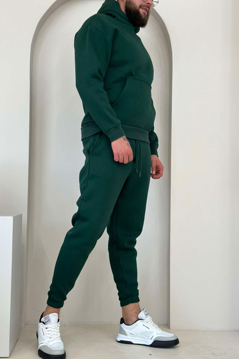 FLUFFY ONE COLOR HOODIE+JOGGERS MEN SET GREEN/JESHILE - 5