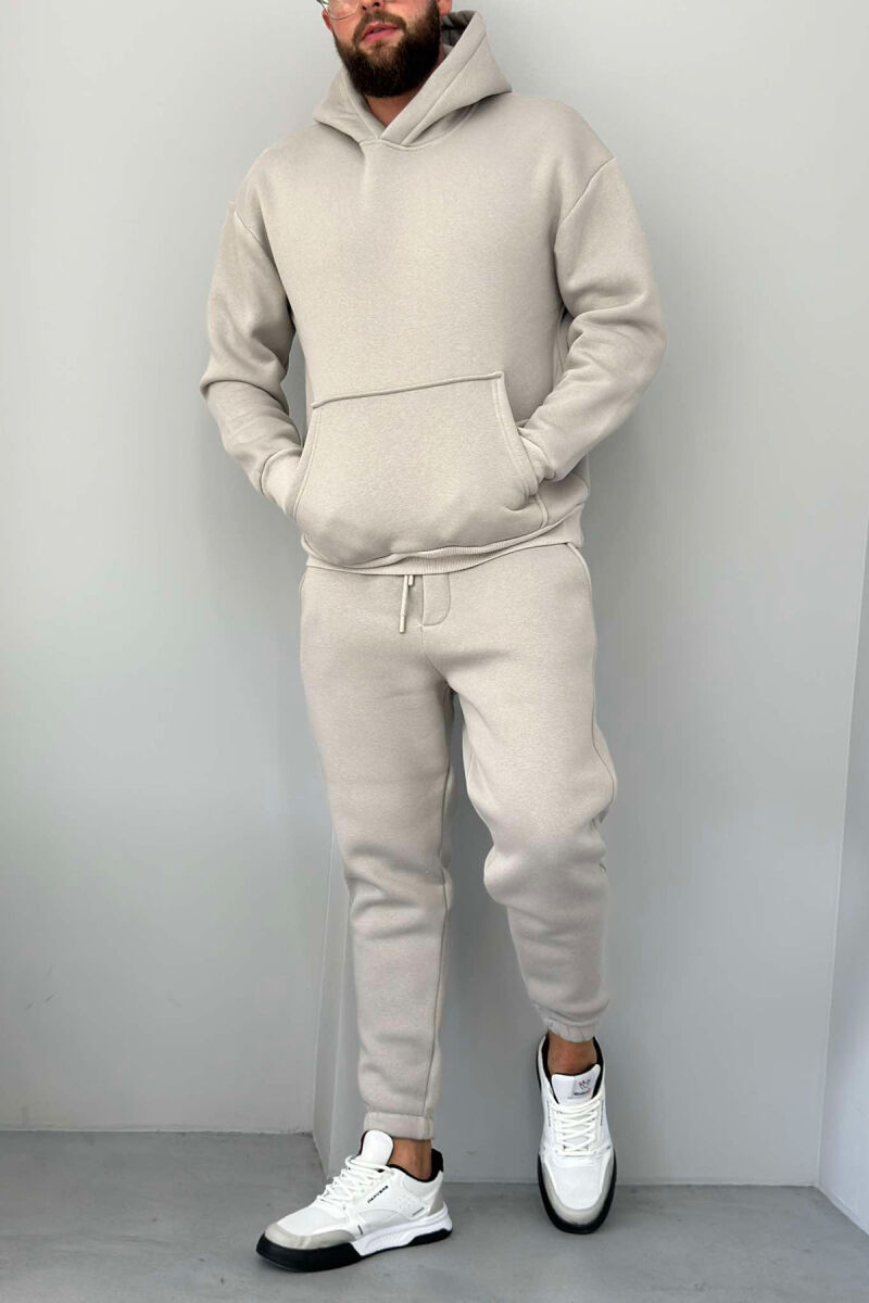 FLUFFY ONE COLOR HOODIE+JOGGERS MEN SET GREY/GRI - 1