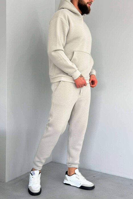 FLUFFY ONE COLOR HOODIE+JOGGERS MEN SET GREY/GRI - 2