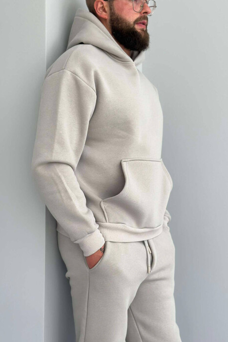 FLUFFY ONE COLOR HOODIE+JOGGERS MEN SET GREY/GRI - 4