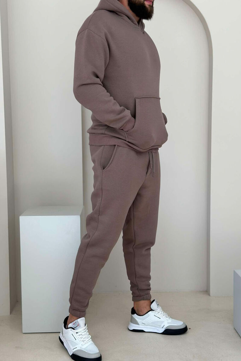 FLUFFY ONE COLOR HOODIE+JOGGERS MEN SET LIGHT BROWN/KAZB - 4