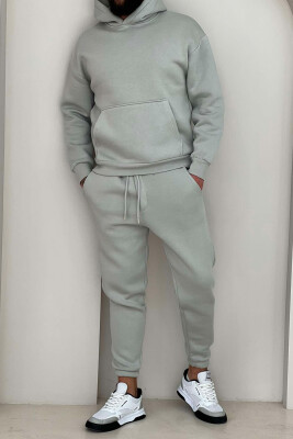 FLUFFY ONE COLOR HOODIE+JOGGERS MEN SET MINT/MENTE 