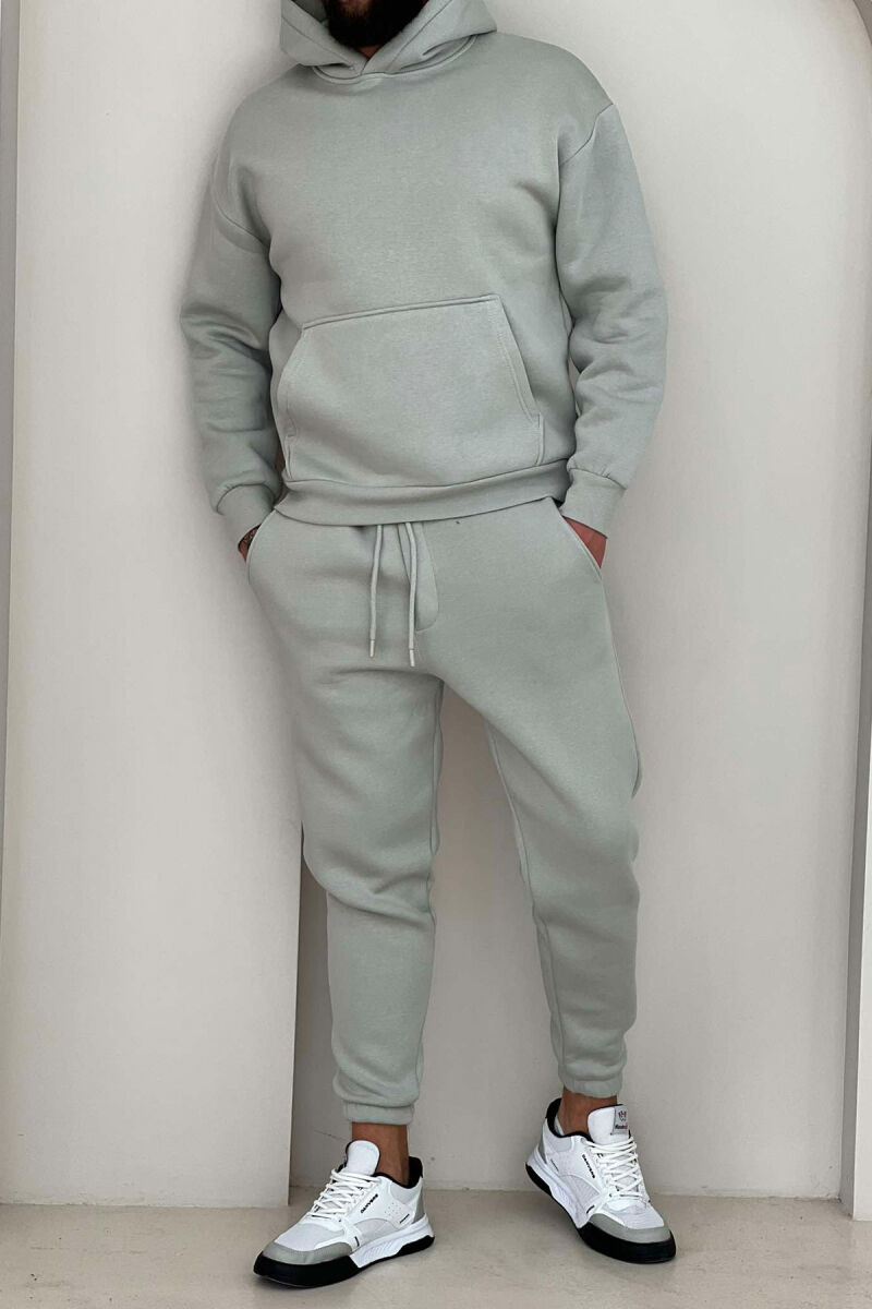 FLUFFY ONE COLOR HOODIE+JOGGERS MEN SET MINT/MENTE - 1