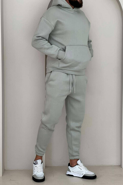 FLUFFY ONE COLOR HOODIE+JOGGERS MEN SET MINT/MENTE - 2