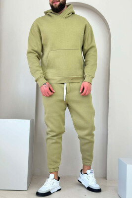 FLUFFY ONE COLOR HOODIE+JOGGERS MEN SET OLIVE/ULLI 