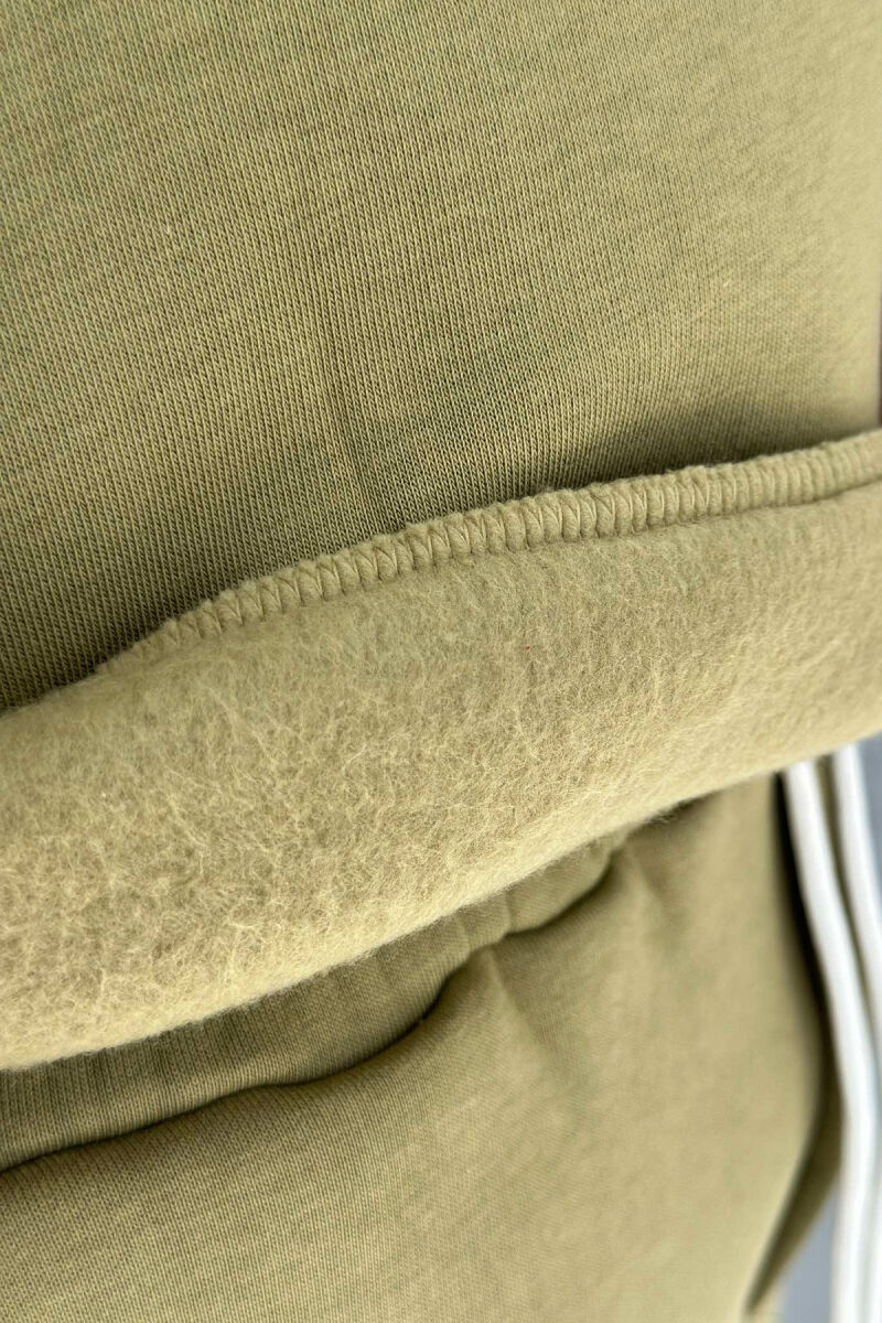 FLUFFY ONE COLOR HOODIE+JOGGERS MEN SET OLIVE/ULLI - 4