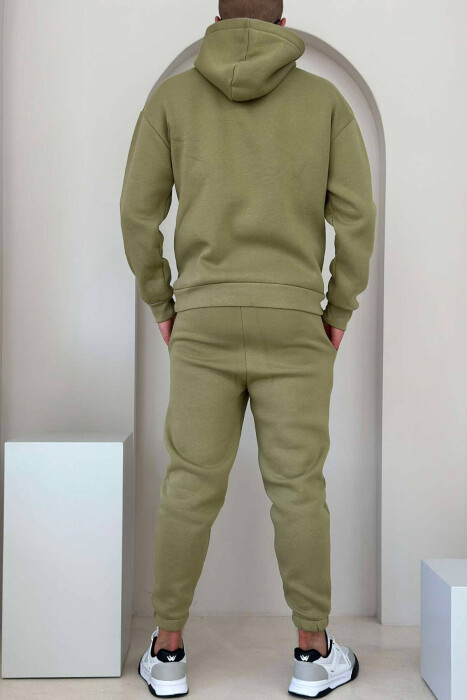 FLUFFY ONE COLOR HOODIE+JOGGERS MEN SET OLIVE/ULLI - 5